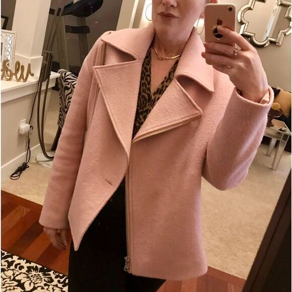 EDGY HALOGEN MOTO JACKET BOILED WOOL BLEND LINED POCKETS CLASSIC OVERSIZE FIT XS - Picture 3 of 17